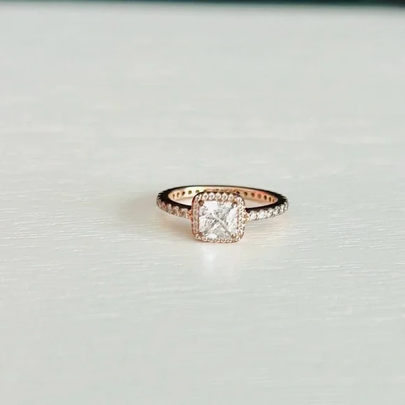 Pandora square halo ring rose gold plating size 5 - Picture 3 of 7